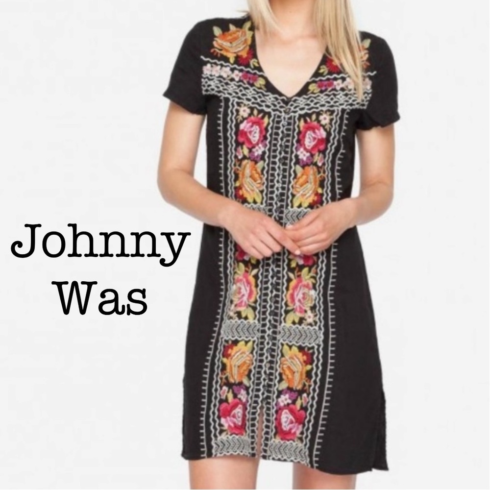 New Johnny Was Karlotta Button Down Linen Tunic Dress Size Small